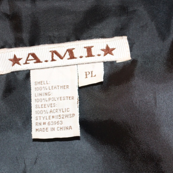 A.M.I. Leather Sweater Combo Full Zip Jacket,  Black - Picture 8 of 9